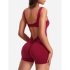 image:imageYEOREO CoreFlex Women One Piece Workout Jumpsuits Backless Yoga Romper  Sleeveless V Back Tummy Control Gym U Neck Removable PadsWine Red