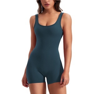 image:imageYEOREO CoreFlex Women One Piece Workout Jumpsuits Backless Yoga Romper  Sleeveless V Back Tummy Control Gym U Neck Removable PadsBlue Green