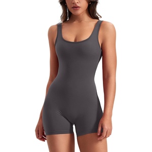 image:imageYEOREO CoreFlex Women One Piece Workout Jumpsuits Backless Yoga Romper  Sleeveless V Back Tummy Control Gym U Neck Removable PadsDark Grey