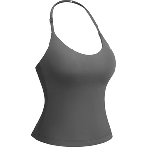 image:imageYEOREO CoreFlex Womens Strappy Halter Tops with Pads Backless Tank Top CamiCarbon Gray