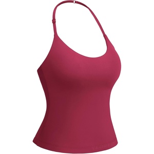 image:imageYEOREO CoreFlex Womens Strappy Halter Tops with Pads Backless Tank Top CamiRuby Red